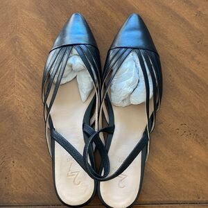 EUC leather black sling shoes